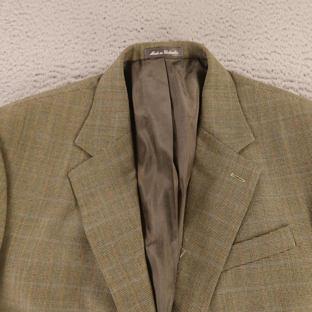 VINTAGE Tweed Jacket M Green Brown Houndstooth Over Check 100% Wool Blazer 42L - Picture 2 of 16